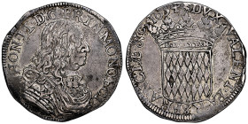 Honoré II 1604-1662 Écu de 3 Livres ou 60 Sols, 1654, AG 26.4 g. Avers : HON II D G PRIN MONOECI Buste drapé et cuirassé à droite.
Revers : DVX VALENT...