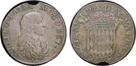 Louis I 1662-1702 Pezzetta 1673 croix quadrifoliée, AG 4.52 g. Ref : G. MC54, CC 106
Conservation : défaut de flan presque TTB
