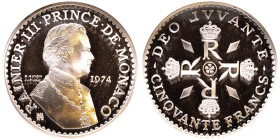 Rainier 1949-2005
Piéfort de 50 Francs, 1974, AG 59.6 g.
Ref : G. MC 162
Conservation : NGC PROOF 68 ULTRA CAMEO. Top Pop, le plus beau gradé
Quantité...
