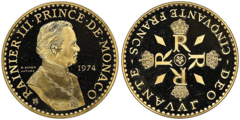 Rainier 1949-2005
Piéfort de 50 Francs, 1974, AU 102.6 g.
Ref : G. MC 162 FR. 32...