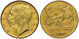 Albania Amet Zogu I 1928-1939
100 Franga, 1927 R, sans étoiles sous le buste, AU 32.25 g. 
Ref : Fr. 1, KM#11a.1
Conservation : NGC MS 63. No Star