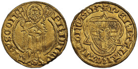 Cologne
Dietrich II di Mors 1414-1463
1 Gulden, Cologne, AU 3.49 g.
Ref : Fr. 797b
Conservation : NGC AU 58. Superbe