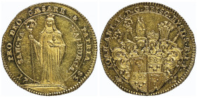 Eichstatt
Jean Antoine II 1736-1757
Ducat de 1738 à la sainte Walburge, AU 3.46 g. Ref : Fr. 911, Cahn 122
Conservation : NGC MS 62 PL. Top Pop, le pl...