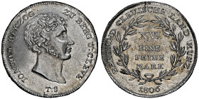 Berg et Clèves (Grand-duché de)
Joachim Murat, 1806-1808
Taler 1806 TS, AG
Ref : AKS 9, Dav. 624, Kahnt 137 a, Thun 110 Ex Collection Dr. F.
Conservat...
