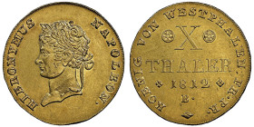 Westphalie
Jérôme Napoléon 1807-1813
X Thaler Gold, 1812 Brunswick, AU 13.30 g.
Ref : VG 1952, Fr. 3513
Conservation : NGC MS 61