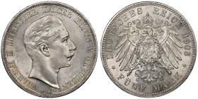 Kaiserreich
Wilhelm II 1888-1918
5 Mark, 1903 A, AG 27.62 g.
Ref : J. 104
Conqervation : NGC MS 66. Top Pop: le plus beau gradé.