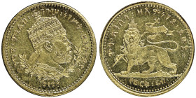 Ethiopia
Menelik II 1889-1913
1/4 Werk, EE 1889 (=1897), AU
Ref : Fr.21, KM#16
Conservation : NGC MS 64