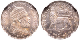 Ethiopia
Menelik II 1889-1913
1/4 Birr, EE1895 A, AG
Ref : KM#13
Conservation : NGC MS 64. Le deuxième plus bel exemplaire gradé.