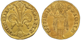 Comtat Venaissin 1342-1378
Florin d'or, ND, Avignon, AU 3.49 g.
Avers : Lis florentin
Revers : Saint Jean Baptiste debout de face. Ref : Dup. 1782, Fr...