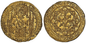 Aquitaine
Édouard IV, le Prince Noir (1362-1372) 
Pavillon d'or ou noble guyennois à la rose, 1ère émission ND (1362-1372), B, Bordeaux, AU 5.39 g.
Re...