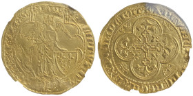 Philippe VI 1328-1350 Ange d'or, 1341, AU 5.72 g.
Avers : L'archange saint Michel debout sous un baldaquin, un dragon gisant sous ses pieds.
Revers : ...