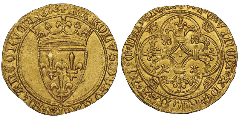 Charles VI 1380-1422 Ecu d'or à la couronne, 1385, AU 3.83 g.
Avers : KAROLVS DE...