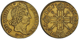 Louis XIV 1643-1715
Double louis d'or aux 8 L et aux insignes , Paris, 1701 A, réformation, AU
Ref : G. 261, Fr. 435
Ex Collection Abbé J.Thilliez, lo...