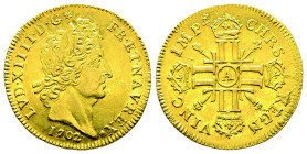 Louis XIV 1643-1715Louis d'or aux 8 L et aux insignes, Paris, 1702 A, rf, AU 6.66 g. Ref : G. 253Conservation : Superbe