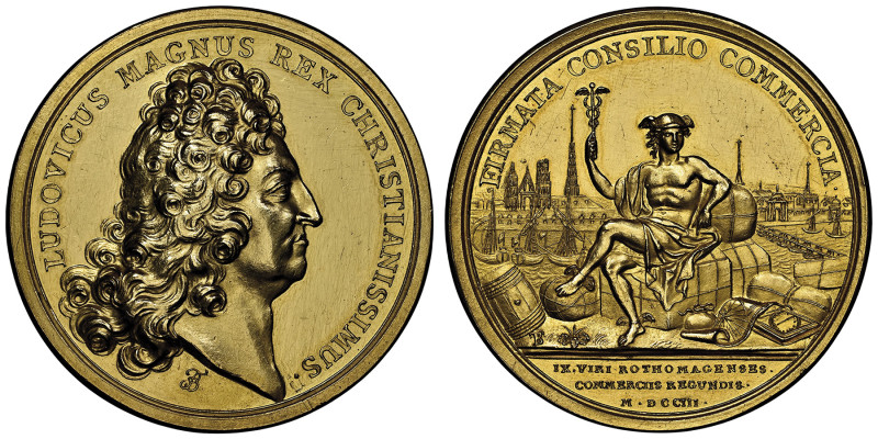 Louis XIV 1643-1715
Médaille en or Chambre de commerce de Rouen, 1703 , AU 71.72...