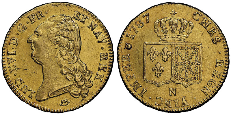 Louis XVI 1774-1792
Double Louis d'or à la tête nue, Montpellier, 1787 N, AU 15....