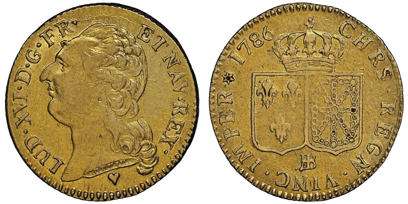 Louis XVI 1774-1792
Louis d'or à la tête nue dit à la corne, Strasbourg, 1786 BB...