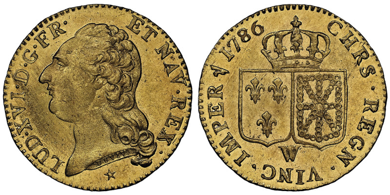 Louis XVI 1774-1792
Louis d'or à la tête nue, Lille, 1786 W, AU 7.65 g.
Ref : G....