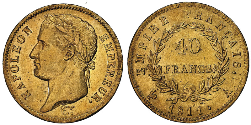 Premier Empire 1804-1814
40 Francs, Paris, 1811 A, AU 12.88 g.
Ref : G.1084, Fr....