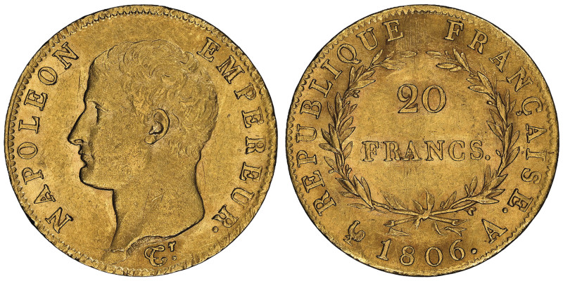 Premier Empire 1804-1814
20 Francs, Paris, 1806 A, AU 6.45 g.
Ref : G. 1023
Cons...