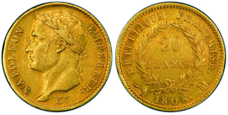 Premier Empire 1804-1814
20 Francs à la corne, Toulouse, 1808 M, AU 6.45 g.
Ref ...
