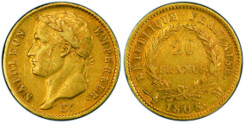 Premier Empire 1804-1814
20 Francs à la corne, Toulouse, 1808 M, AU 6.45 g.
Ref : G.1024
Conservation : PCGS AU 50. Top Pop: le plus beau gradé