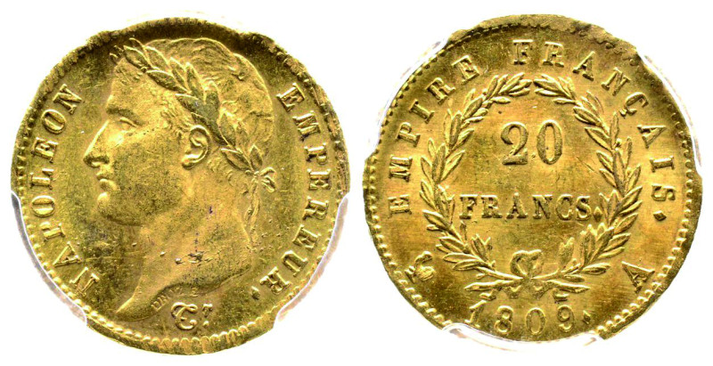 Premier Empire 1804-1814
20 Francs, Paris, 1809 A , AU 6.45 g.
Ref : G. 1025, Fr...