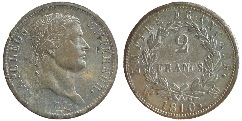 Premier Empire 1804-1814
2 Francs, Marseille, 1810 MA, AG 9.95 g. Ref : G.501
Co...