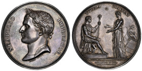 Premier Empire 1804-1814
Grande médaille d'argent, Fête pour le couronnement, an XIII (1804) au buste lauré de Napoléon, AG 158,5 g. 67.5 mm par Galle...