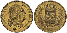 Louis XVIII 1815-1824 
40 Francs, Paris, 1817 A, AU 12.88 g.
Ref : G. 1092, Fr. 532
Conservation : NGC MS 62. Top Pop: le plus beau gradé