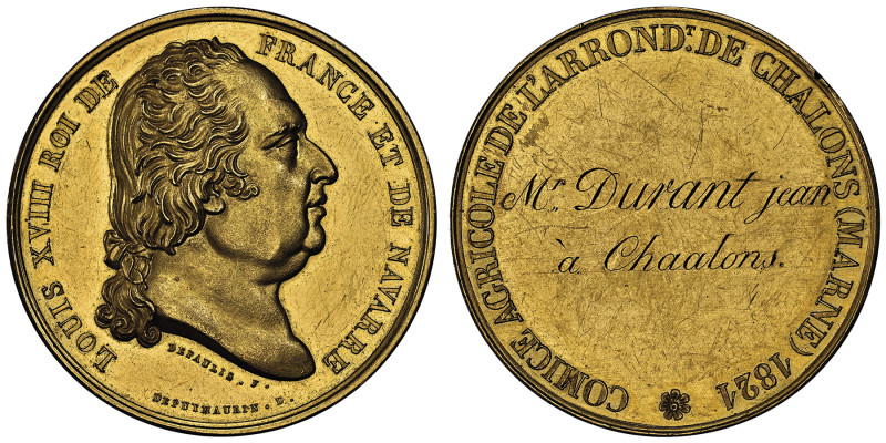 Louis XVIII 1815-1824
Médaille en or pour le Comice agricole de l'arrondissement...