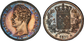 Charles X 1824-1830
Essai au module de 1 franc, tranche striée, 4 feuilles, par Michaut, AG 5 g.
Ref : G. 450a, KM#724.1
Conservation : PCGS SP 62. Su...