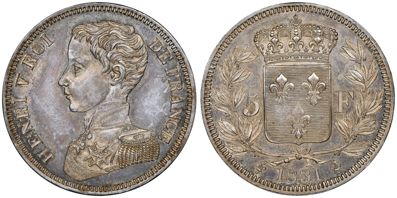 Henri V prétendant 1820-1883
Épreuve en argent du 5 francs, Paris, 1831, AG 25 g...