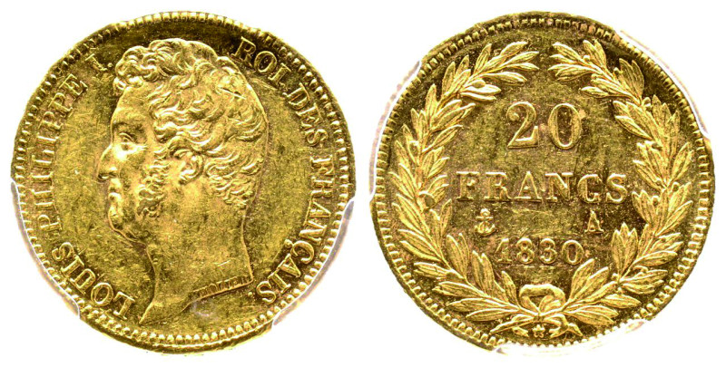 Louis Philippe 1830-1848
20 Francs, Paris, 1830 A, tranche en creux, AU 6.45 g.
...