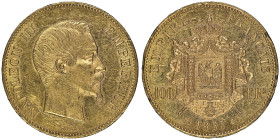 Second Empire 1852-1870
100 Francs, Strasbourg, 1855 BB, AU 32.25 g.
Ref : G.1136, Fr. 581
Conservation : NGC MS 61
Quantité : 5049 exemplaires. Très ...
