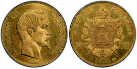 Second Empire 1852-1870
100 Francs, Paris, 1858 A, AU 32.25 g.
Ref : G.1135, Fr. 569 
Conservation : PCGS MS 64