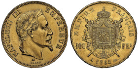 Second Empire 1852-1870
100 Francs, Paris, 1864 A, AU 32.25 g. Ref : G. 1136, Fr. 580
Ex Collection Dr. F.
Conservation : NGC MS 62
Quantité : 5536 ex...