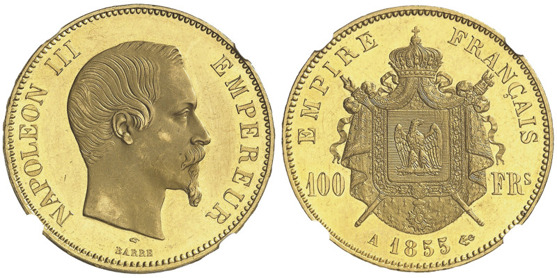 Second Empire 1852-1870
Epreuve du 100 francs or d'aspect flan bruni, Paris, 185...