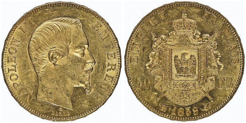 Second Empire 1852-1870
50 Francs, Strasbourg, 1859 BB, AU 16.12 g. Ref : G.1111...