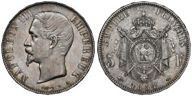 Second Empire 1852-1870
5 Francs Tête nue , Paris, 1854 A, AG 25 g. Ref : G.734
Ex Collection Dr. F.
Conservation : NGC MS 66. Top Pop : le plus beau ...