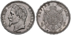Second Empire 1852-1870
5 Francs Tête laurée, Paris, 1861 A, petit A, AG 25 g. Ref : G. 739
Ex Collection Dr. F.
Conservation : NGC MS 63