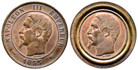 Second Empire 1852-1870
Essai de 10 Centimes 1853, double face, Cuivre 6.25 g.
Conservation : Superbe