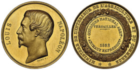 Second Empire 1852-1870
Médaille en or Ministère de l'Agriculture du Commerce, Versailles, 1852, AU 29.55 g. 37 mm par Caqué poinçon Main OR
Conservat...