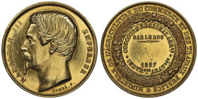 Second Empire 1852-1870
Médaille en or Ministère de l'Agriculture du Commerce et de Travaux Public, 1857, AU 25.42 g. 34 mm par Caqué poinçon Main OR
...