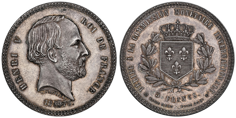 Henri V, prétendant 1820-1883
Epreuve en argent du 5 francs Henri V , Bruxelles,...