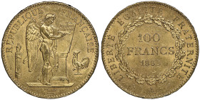 Troisième République 1870-1940
100 Francs, Paris, 1882 A, AU 32.25 g.
Ref : G. 1137, Fr. 590
Conservation : NGC MS 62