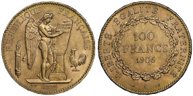 Troisième République 1870-1940
100 Francs, Paris, 1906 A, AU 32.25 g.
Ref : G. 1137, Fr. 590
Ex Collection Dr. F.
Conservation : NGC MS 64