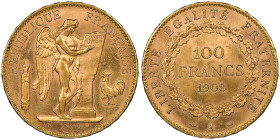Troisième République 1870-1940
100 Francs, Paris, 1908 A, AU 32.25 g.
Ref : G. 1137, Fr. 590
Conservation : NGC MS 62