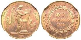 Troisième République 1870-1940
100 Francs, Paris, 1910 A, AU 32.25 g.
Ref : G. 1137, Fr. 590
Conservation : NGC MS 62