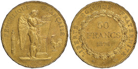 Troisième République 1870-1940
50 Francs, Paris, 1878 A, AU 16.12 g.
Ref : G. 1113, Fr. 591
Conservation : NGC MS 62
Quantité : 5294 exemplaires. Très...